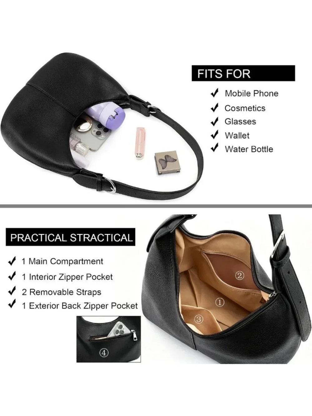 Soft Vegan Leather Hobo Bag for Women | Slouchy Crescent Shoulder Tote